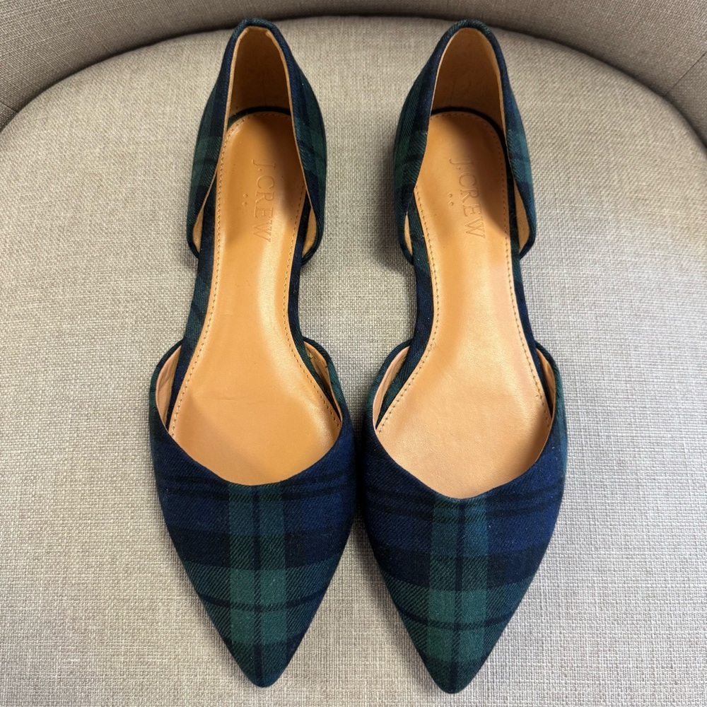 J. Crew Winter Holiday Plaid D'Orsay Flats. Size 6 - Picture 3 of 11